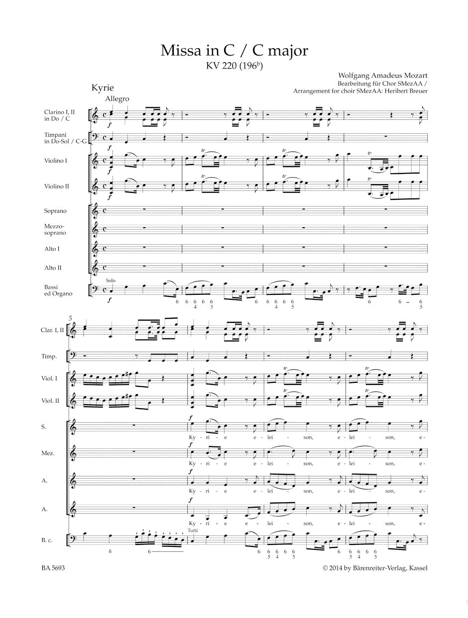Mozart Missa C major K. 220 (196b) "Sparrow Mass" (Arranged for female choir SMezAA)
