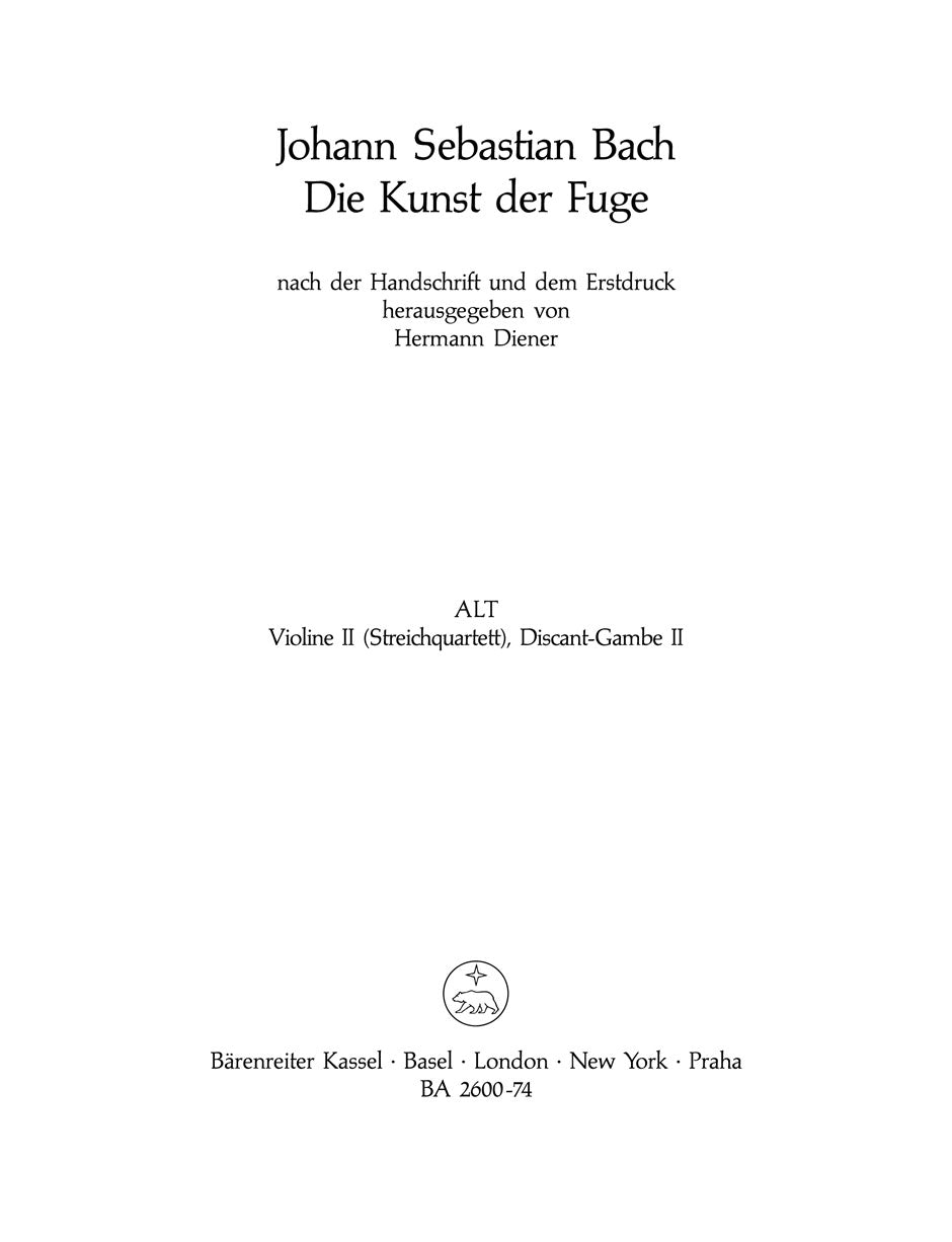 Bach The Art of Fugue BWV 1080 Violin 2 part
