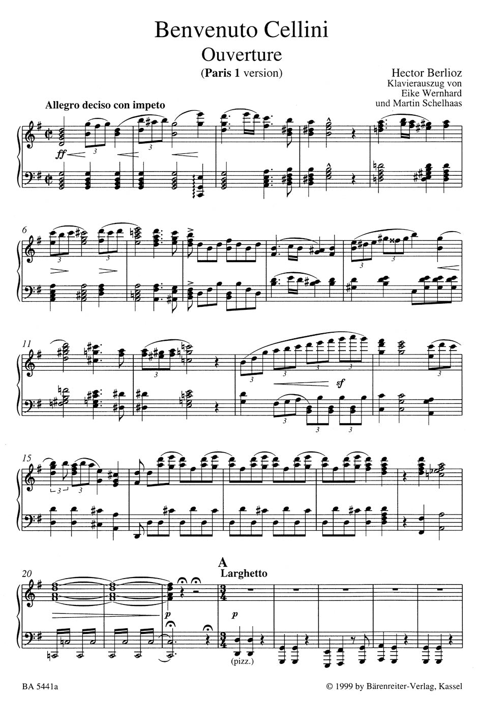 Berlioz Benvenuto Cellini Hol 76 -Opéra comique. Principal Versions Paris 1, Paris 2 and Weimar, mit Beilage: Libretto (englisch/deutsch)-
