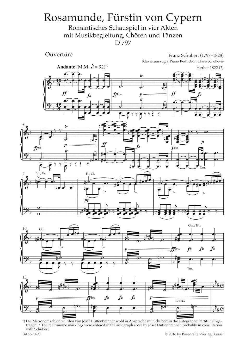 Schubert Rosamunde, Fürstin von Cypern D 797 -Romantic drama in vier acts with a musical accompaniment, choruses and dances-