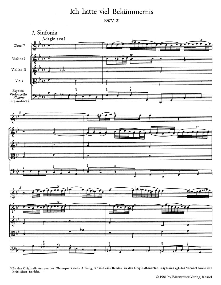 Bach Lord my God, my heart and soul were sore distrest BWV 21 -Cantata for the 3rd Sunday after Trinity- Study Score