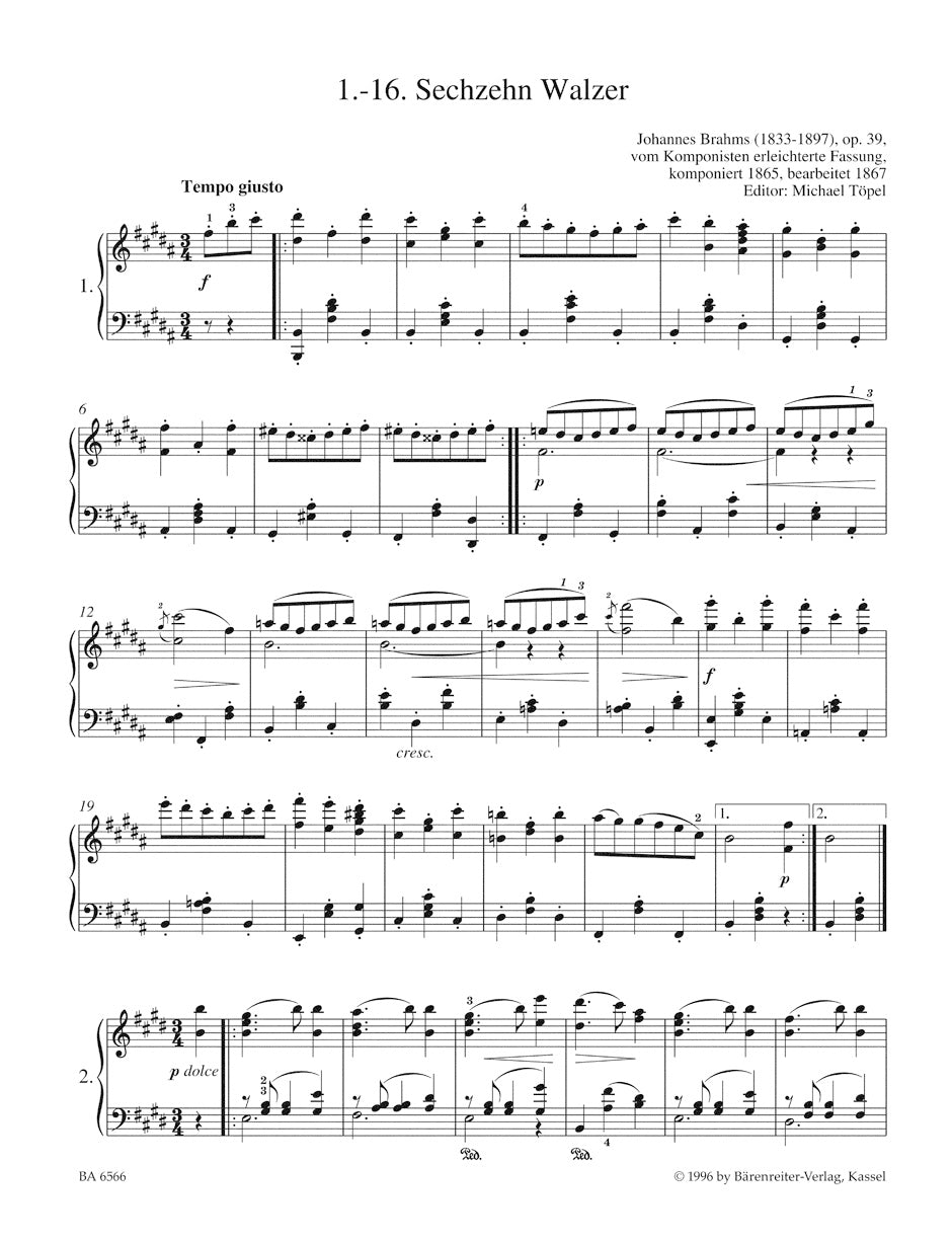 Brahms Easy Piano Pieces and Dances