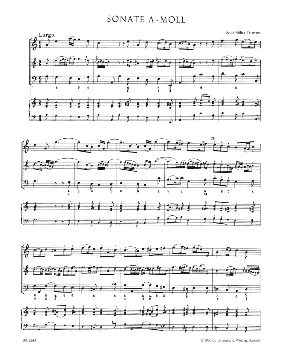 Telemann Twelve Methodical Sonatas for Violin (Flute) and Bc (Volume 3)