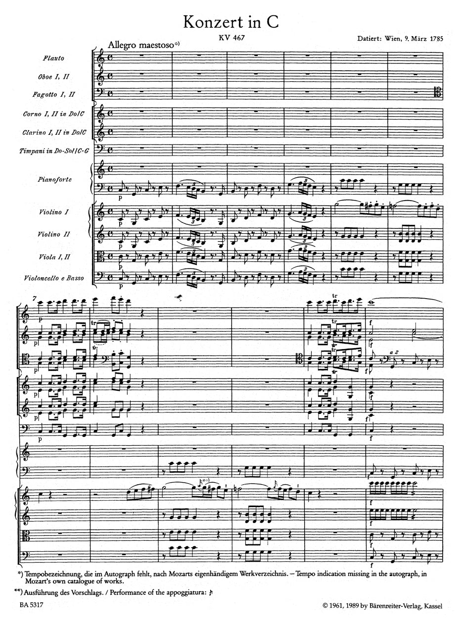 Mozart Concerto for Piano and Orchestra No. 21 C major K. 467 (Full Score)
