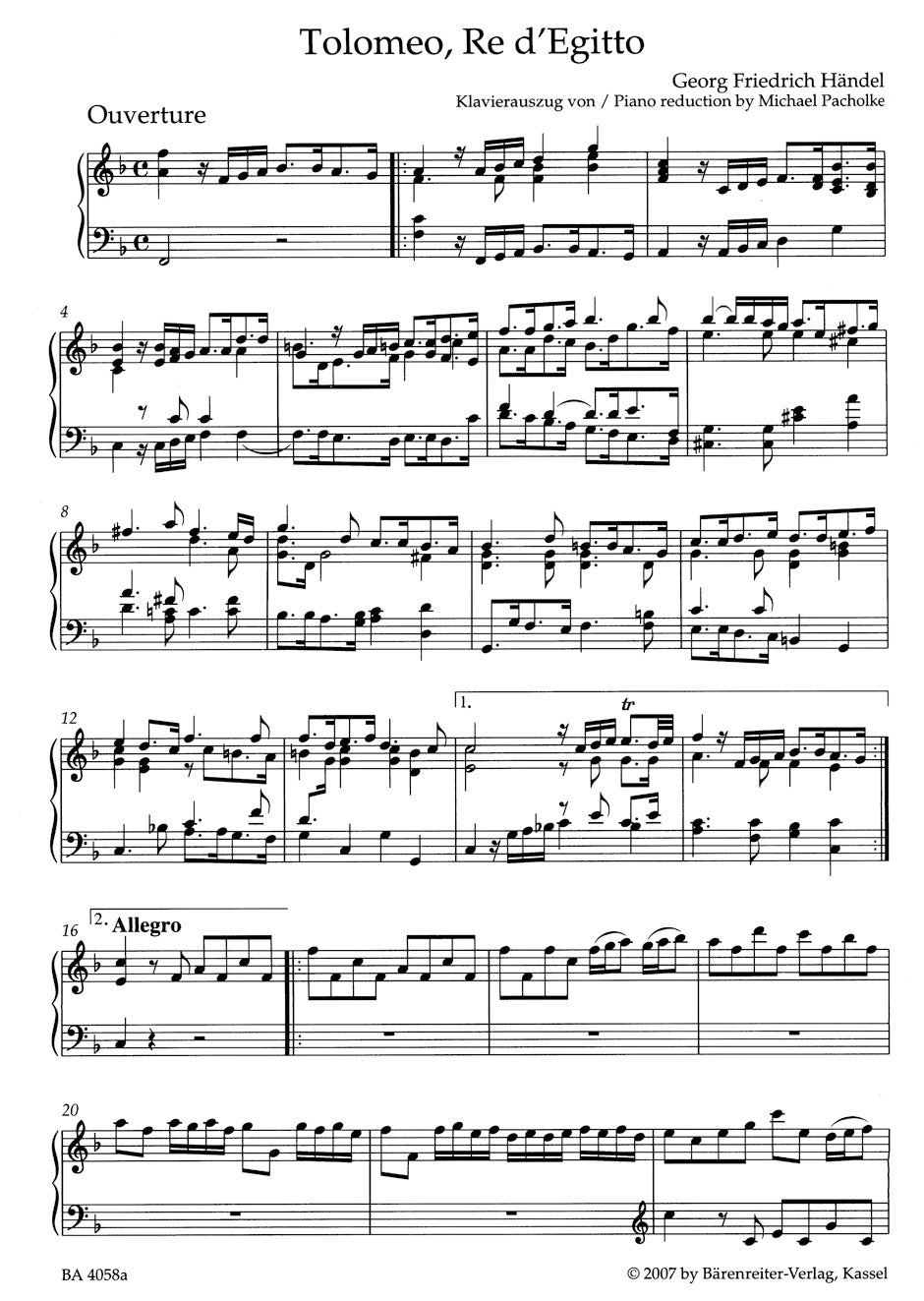 Handel Tolomeo, Re d'Egitto HWV 25 -Dramma per musica in thre acts-