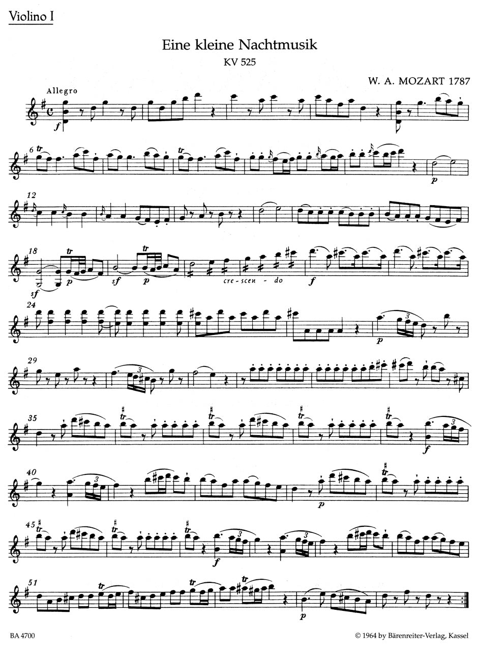 Mozart Eine kleine Nachtmusik for String Quartet K 525