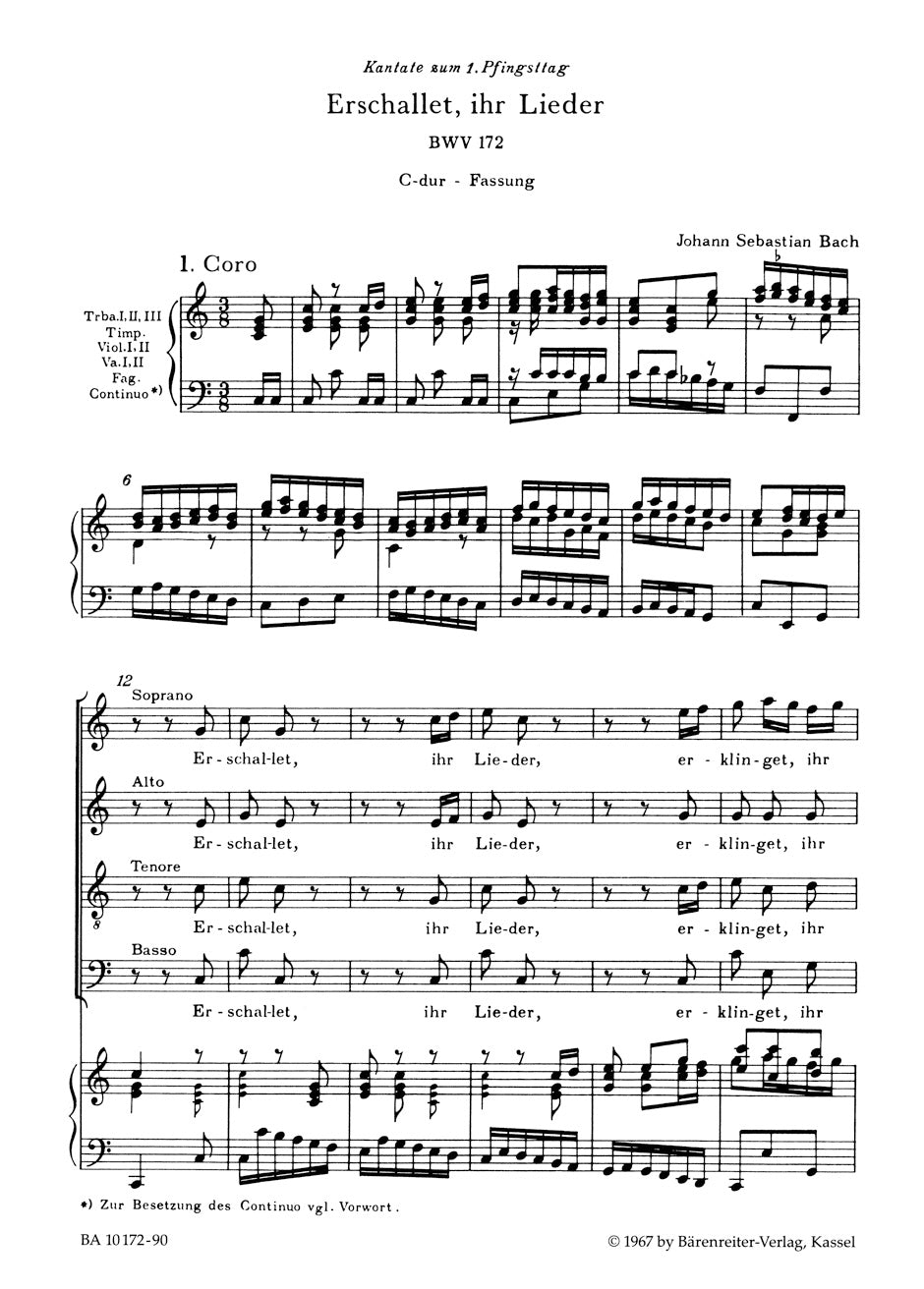 Bach Erschallet, ihr Lieder BWV 172 -Cantata for Whitsunday- (C major version)