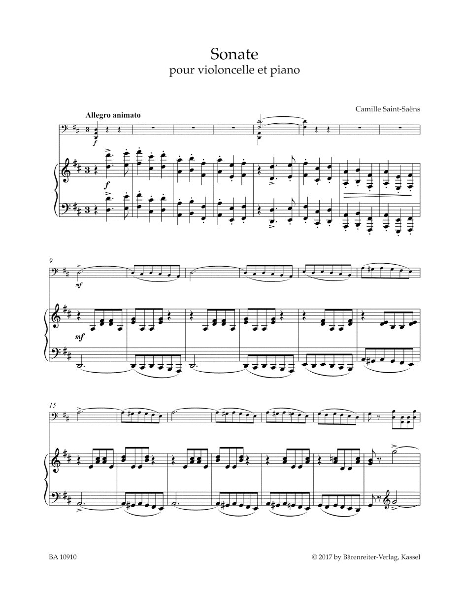 Saint-Saens Sonata for Violoncello and Piano D major (Incomplete)