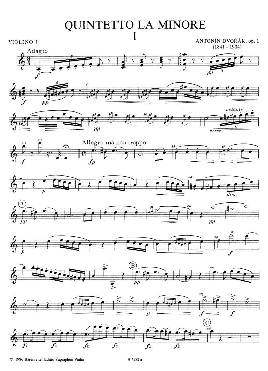 Dvorak String Quintet in a minor Opus 1