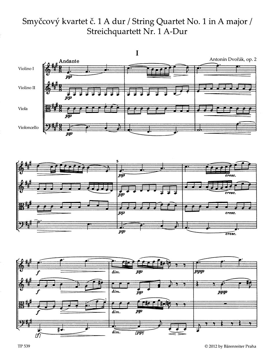 Dvorak String Quartet Nr. 1 A major op. 2