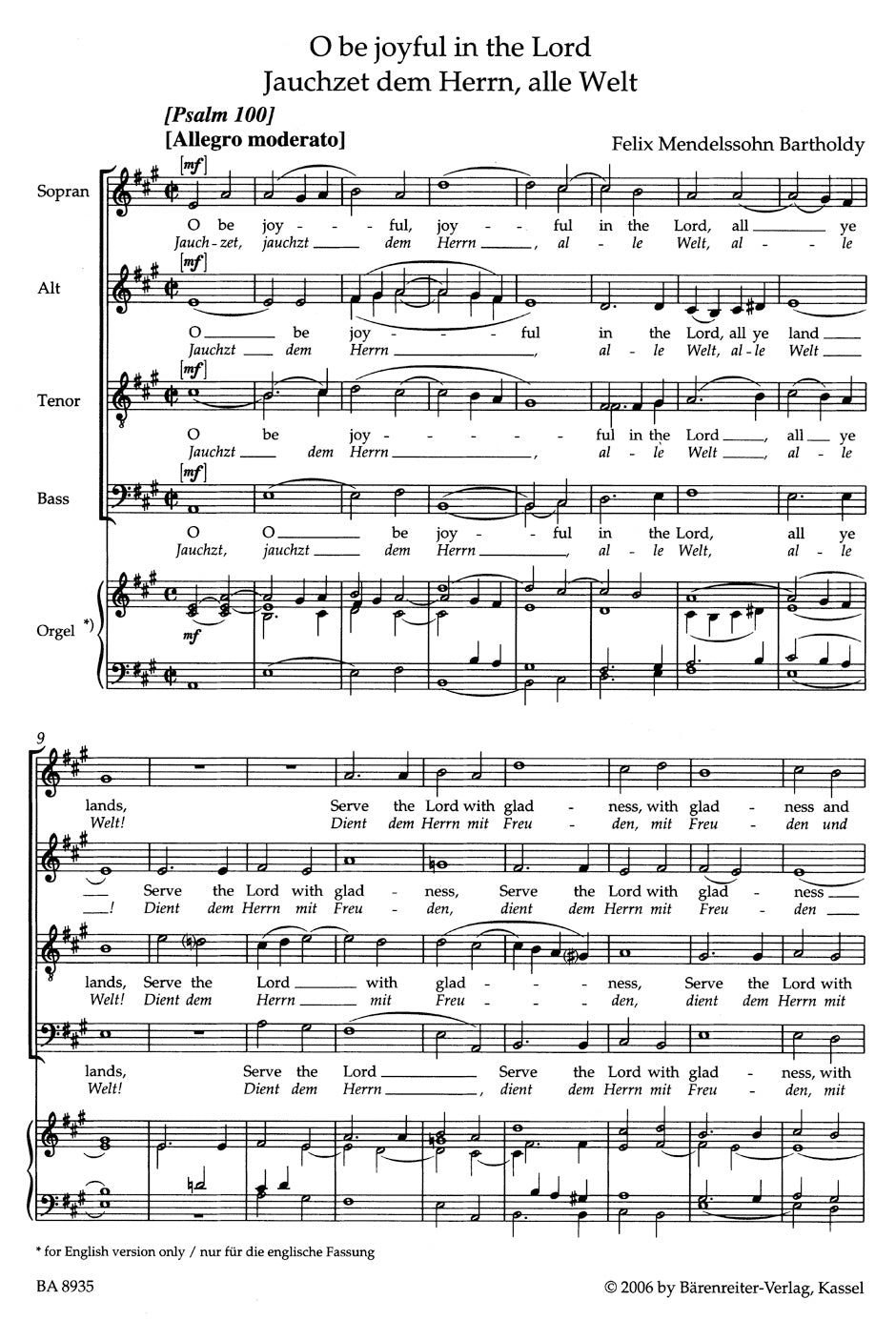 Mendelssohn O be joyful in the Lord op. 69