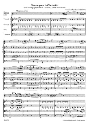 Meyerbeer Quintet in E flat major for Clarinet, 2 Violins, Viola and Violoncello