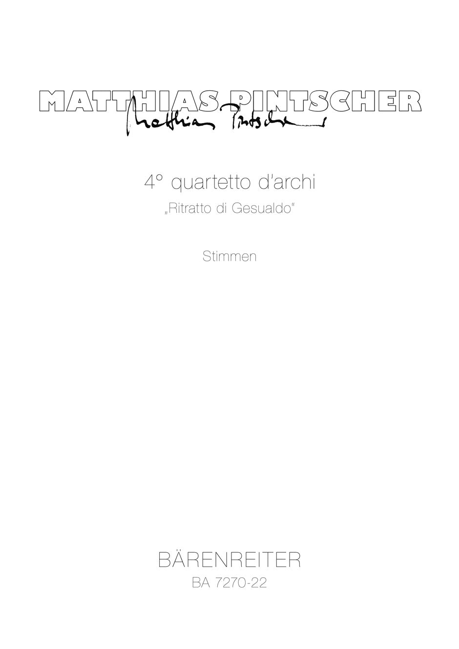 Pintscher 4 Quartetto D'archi - Ritratto di Gesualdo