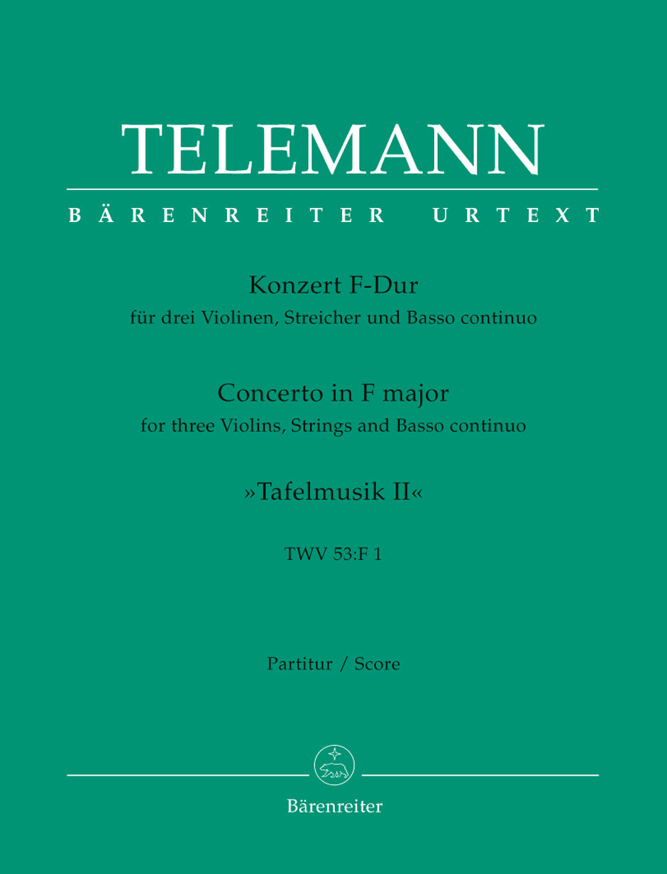Telemann Concerto for three Violins, Strings and Basso Continuo in F major TWV 53:F1 Full Score