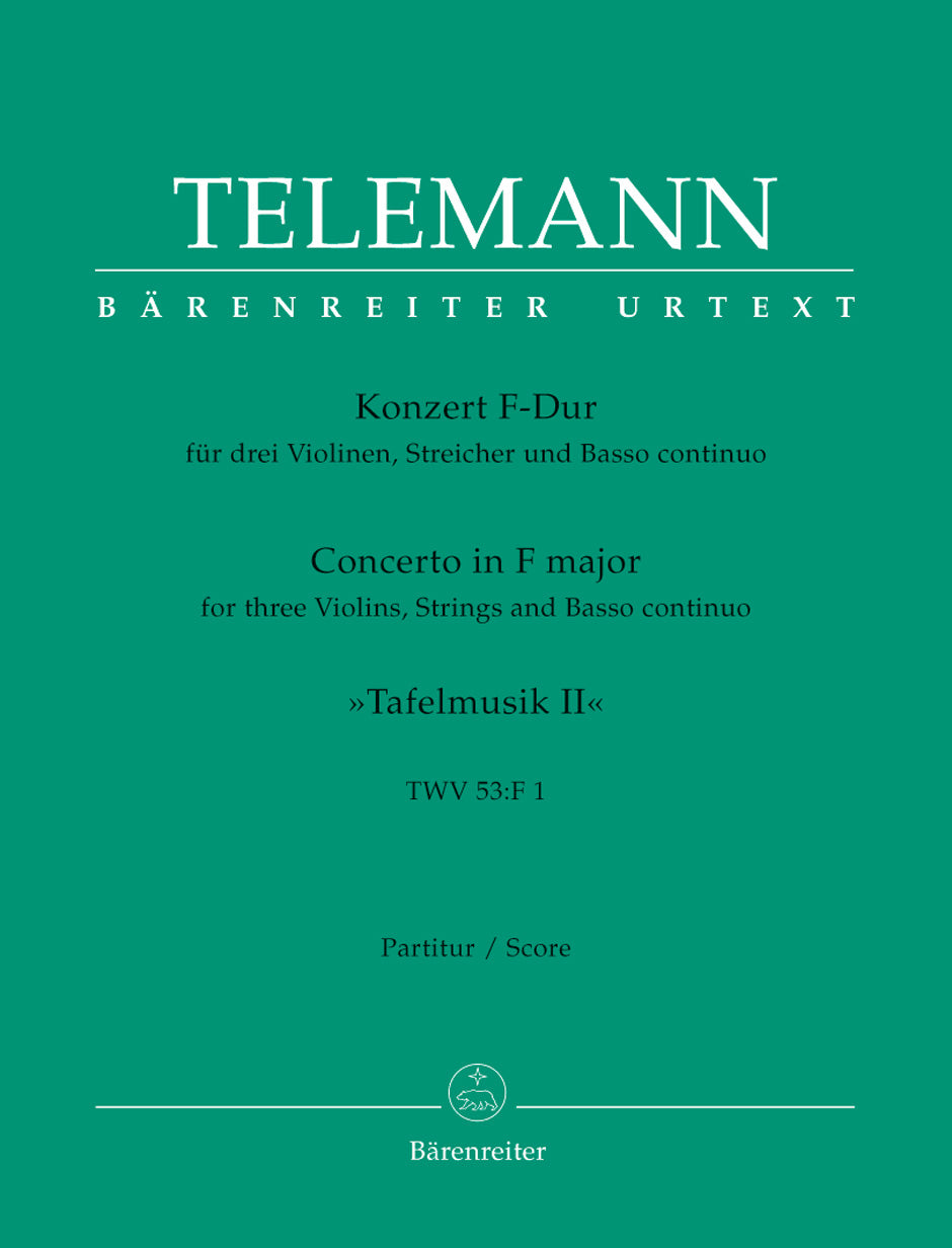 Telemann Concerto for three Violins, Strings and Basso Continuo in F major TWV 53:F1 Full Score