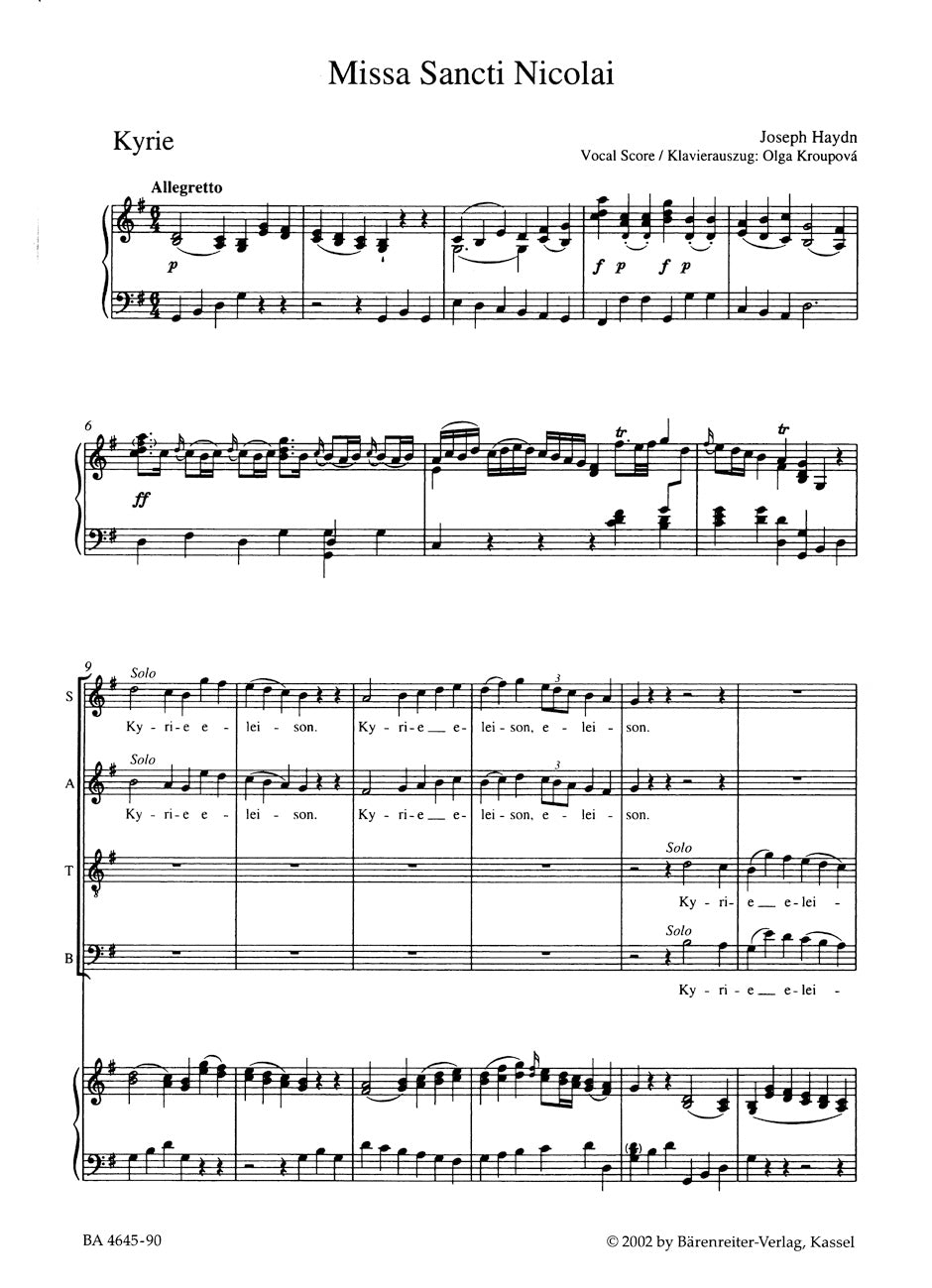 Haydn Missa Sancti Nicolai Hob. XXII:6 "Nicolai Mass"