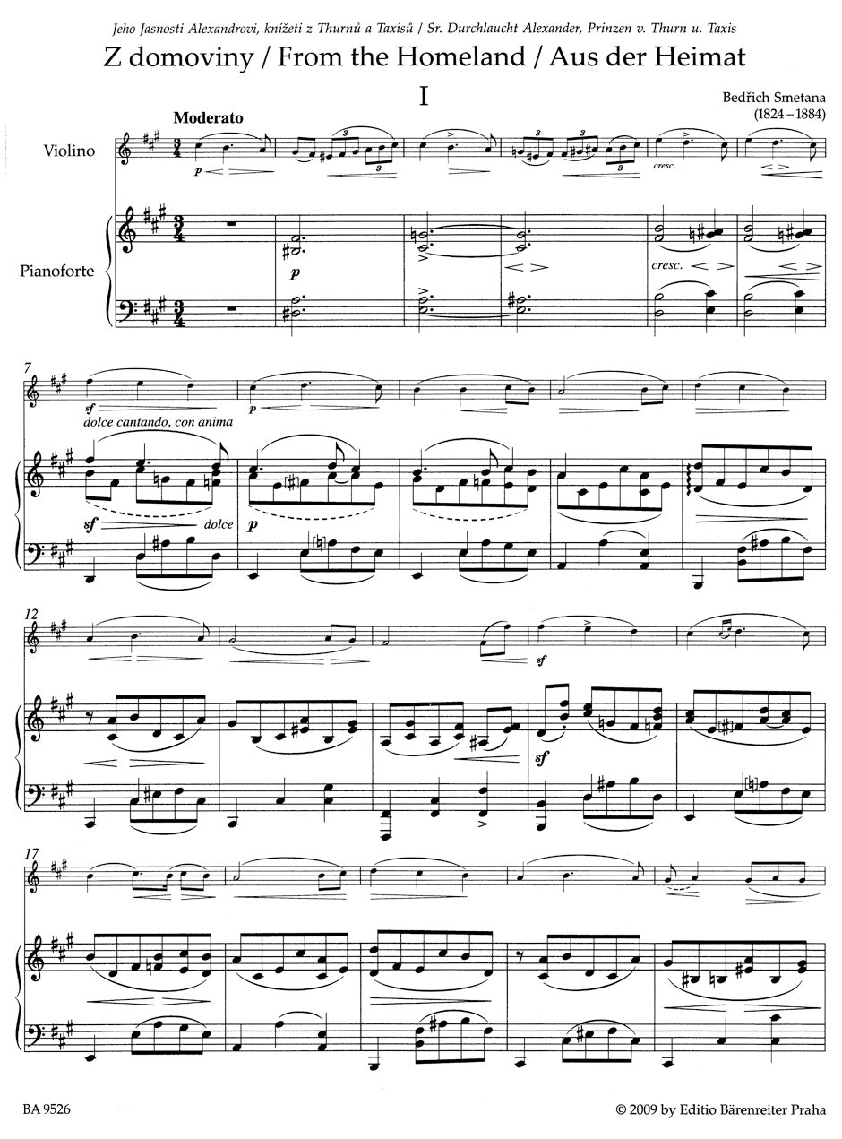 Smetana From the Homeland / Z domoviny for Violin and Piano