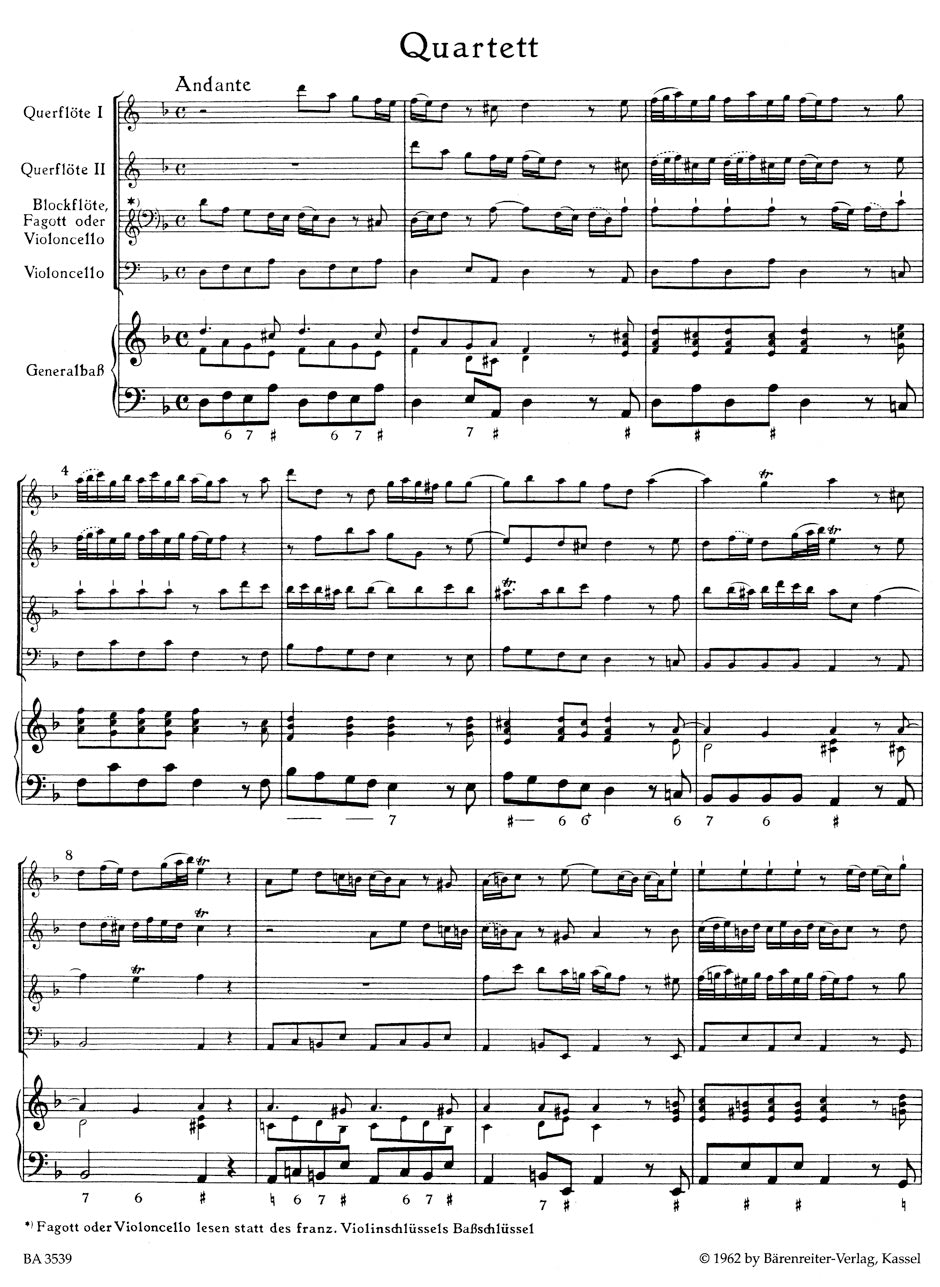 Telemann Quartet in d minor TWV 43:d1 (Tafelmusik II)