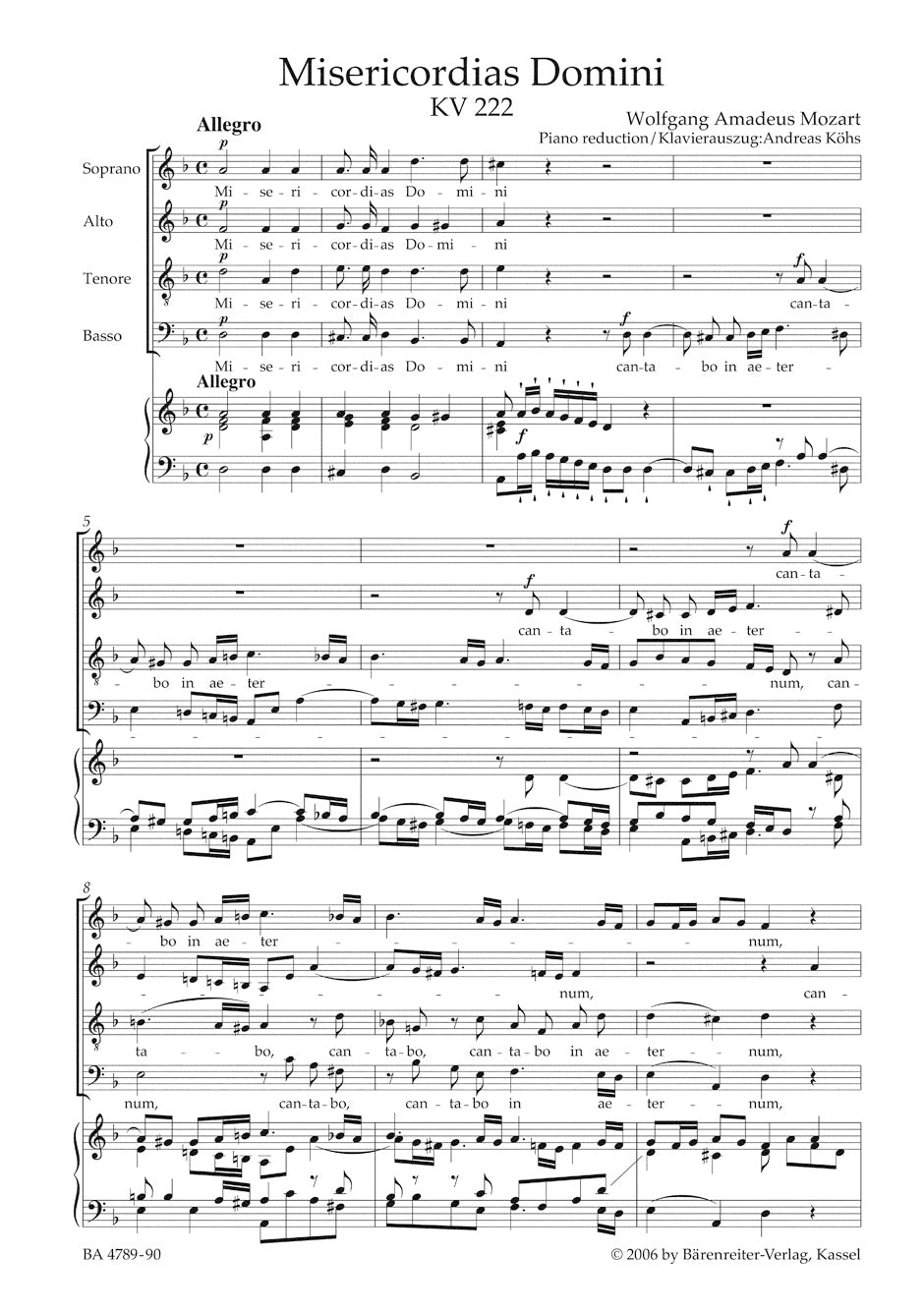 Mozart Misericordias Domini K. 222 (205a)