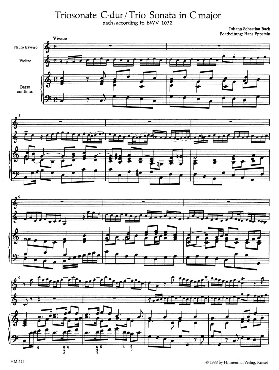 Bach Trio Sonata in C major (according to the Sonata in A major BWV 1032)
