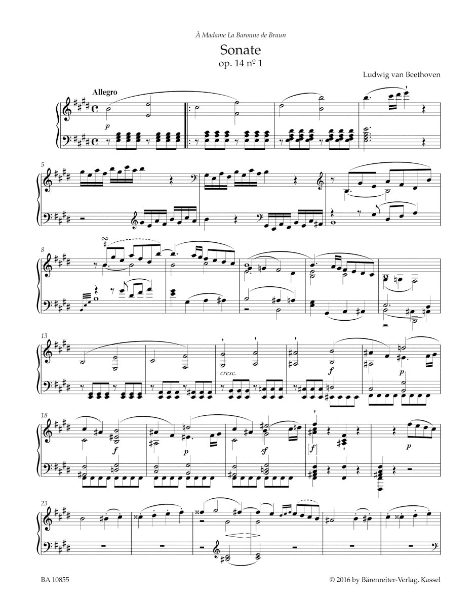 Beethoven Two Sonatas for Pianoforte E major, G major op. 14
