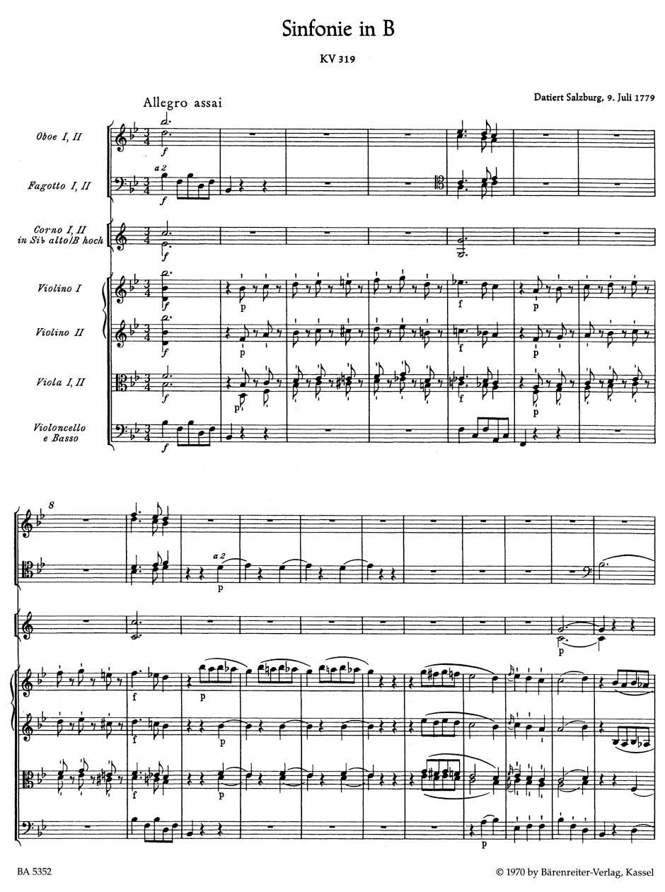 Mozart Symphony Nr. 33 B-flat major K. 319