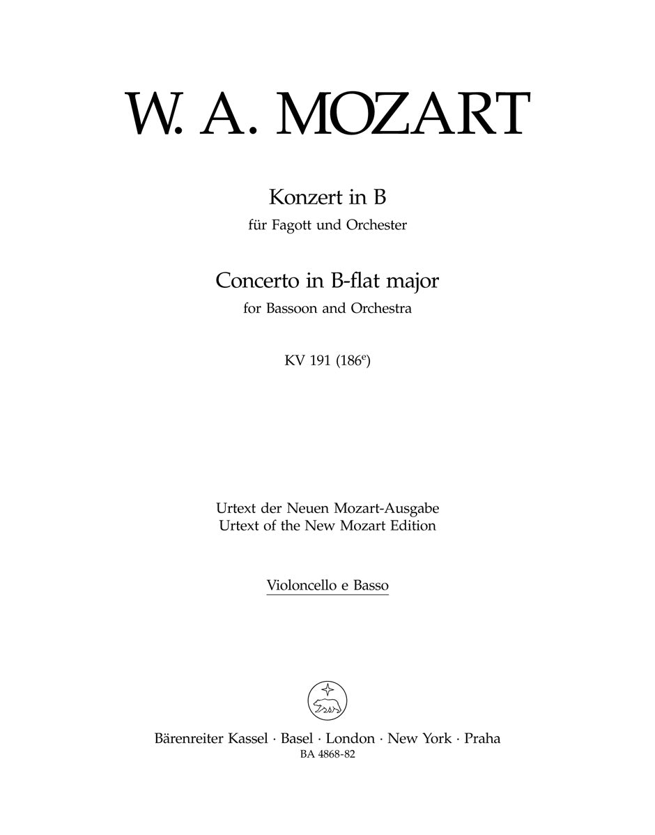 Mozart Bassoon Concerto in B-flat major K. 191(186e) - Cello/Bass Part