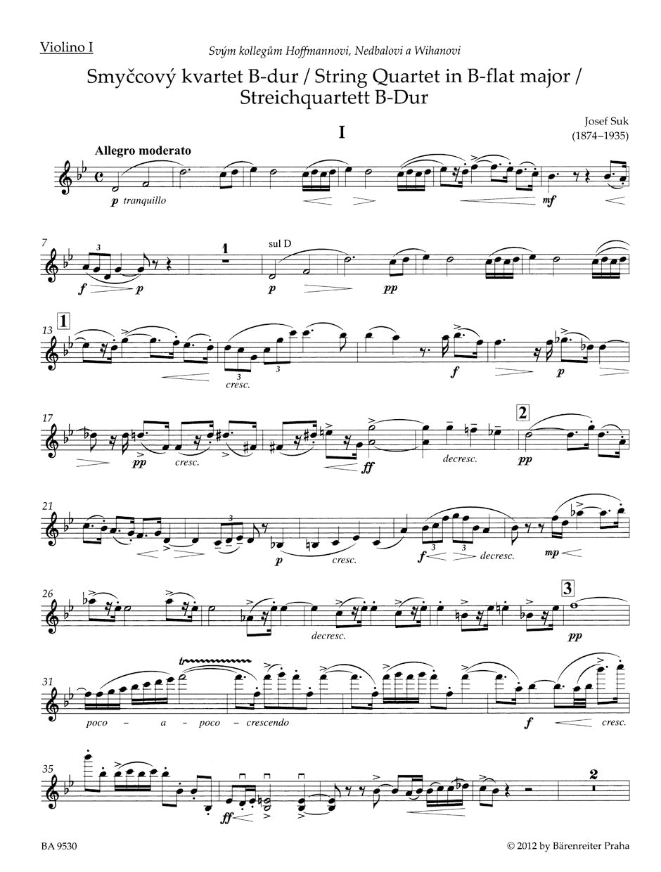 Suk String Quartet No 1 in B flat major Opus 11