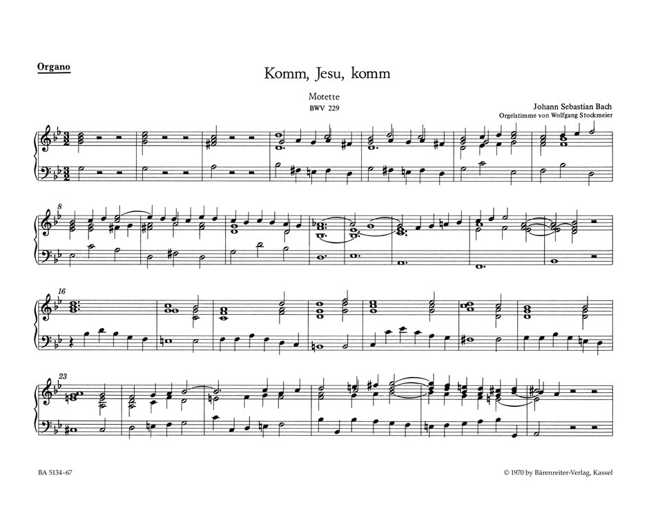 Bach Komm, Jesu, komm BWV 229 -Motet for two four-part Mixed choirs- Organ Part