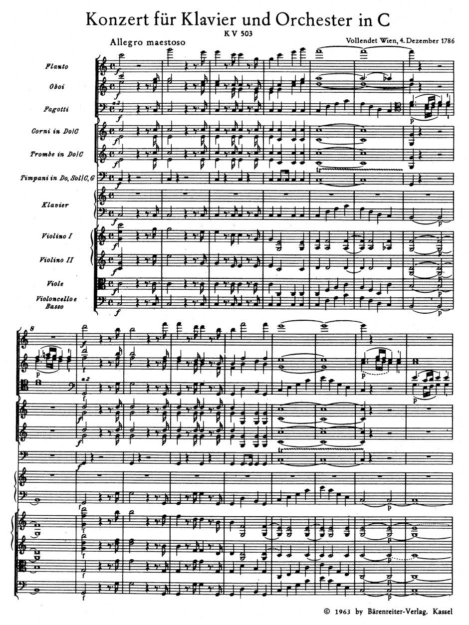 Mozart Piano Concerto C major K. 503 -Concerto for Piano and Orchestra- (Study Score)