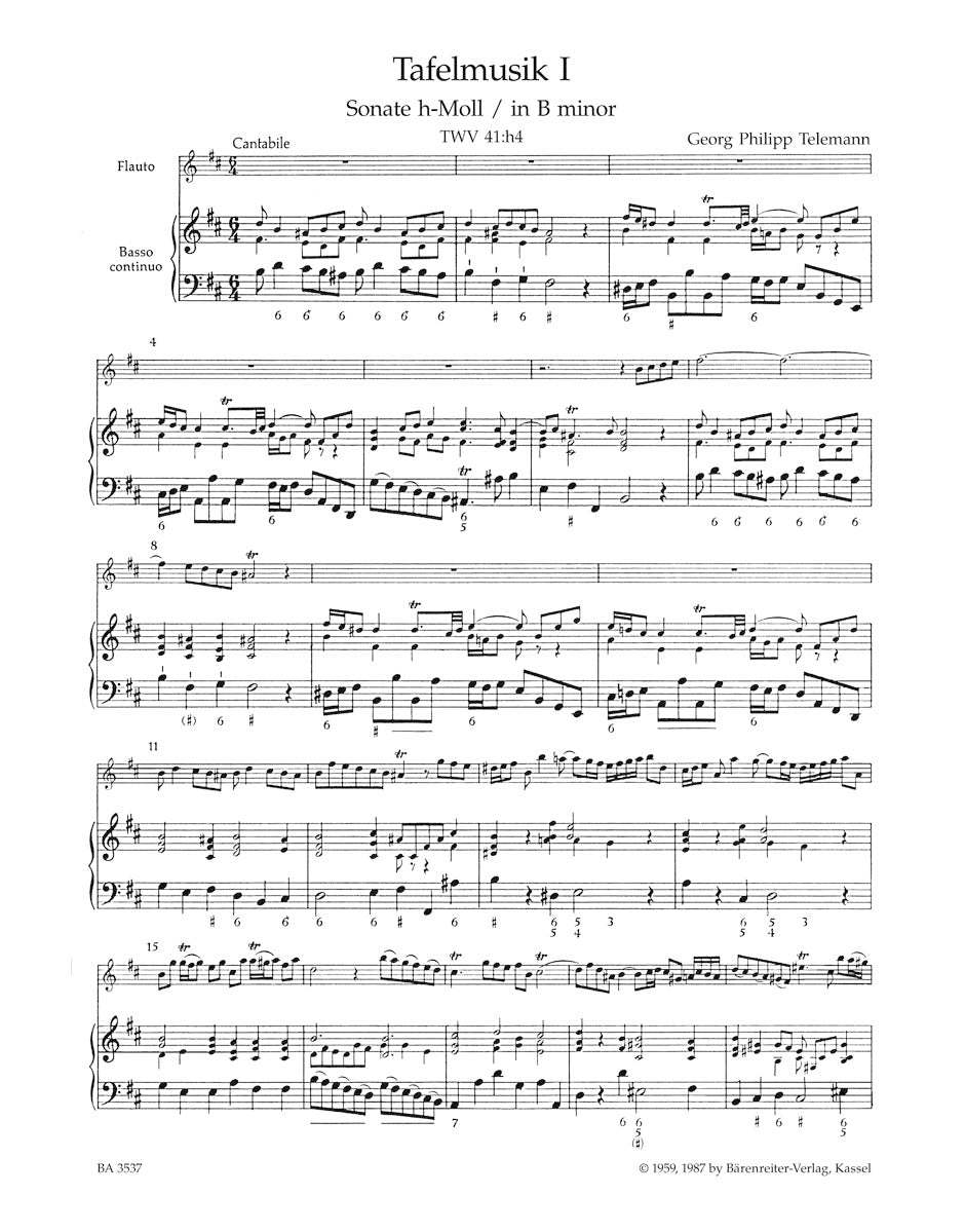 Telemann Sonate for Flute and Basso continuo Nr. 1 B minor TWV 41:h4 -"Tafelmusik I"-