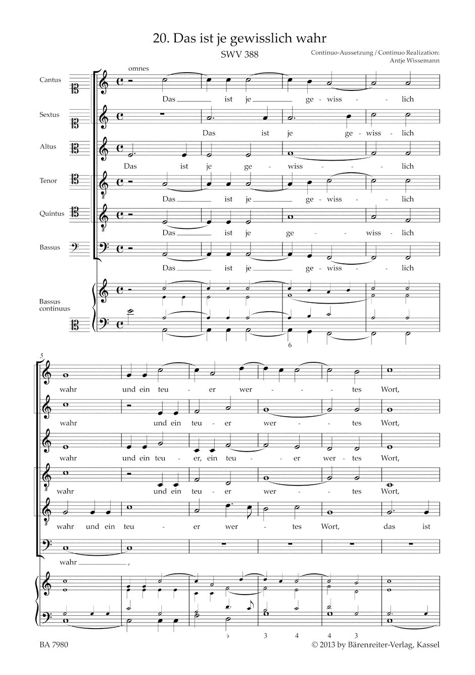Schutz Das ist je gewisslich wahr SWV 388 -Motet- (No. 20 from "Geistliche Chor-Music")