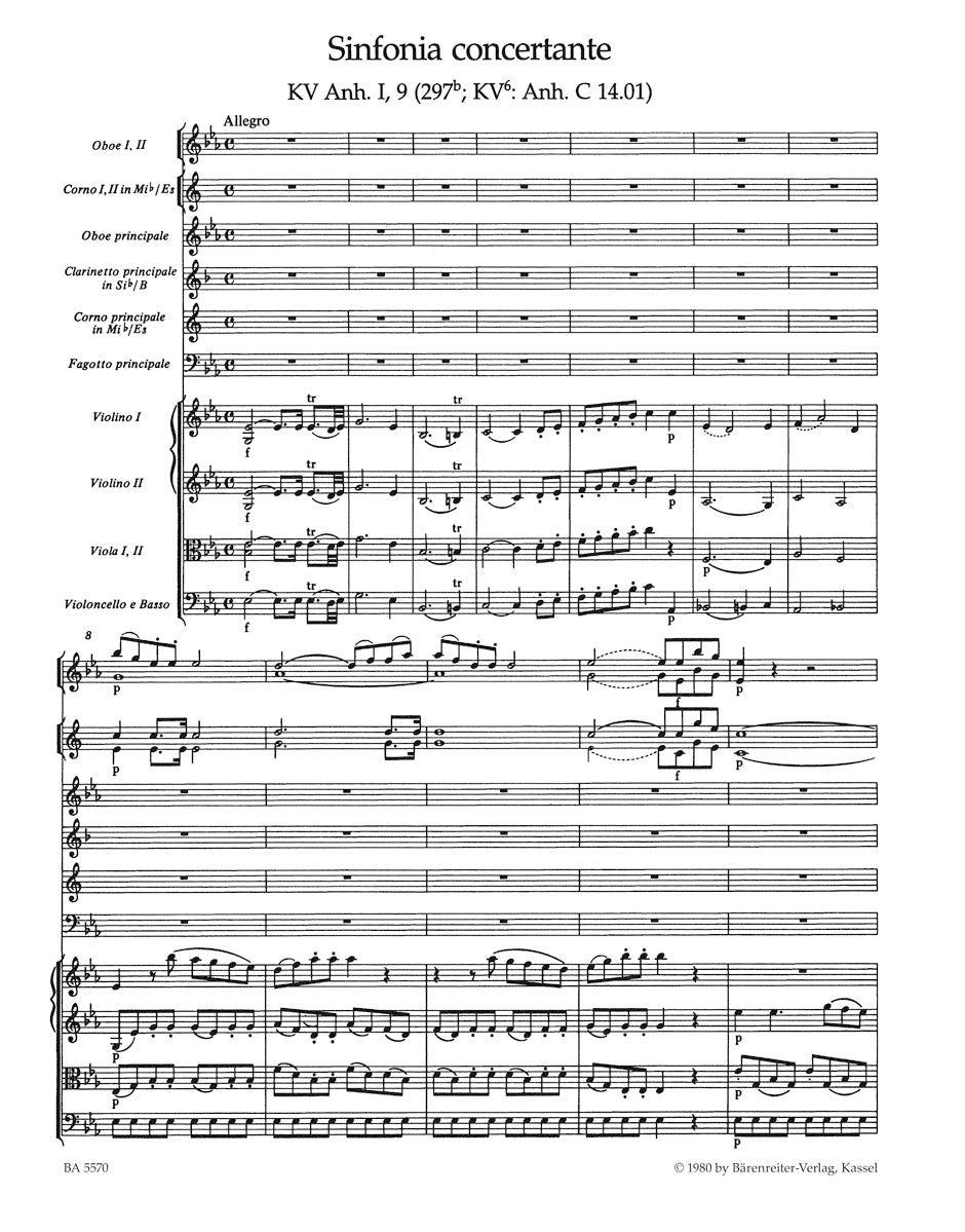Mozart Sinfonia concertante for Oboe, Clarinet, Horn, Bassoon and Orchestra E-flat major K. Anh. I,9 (297b)