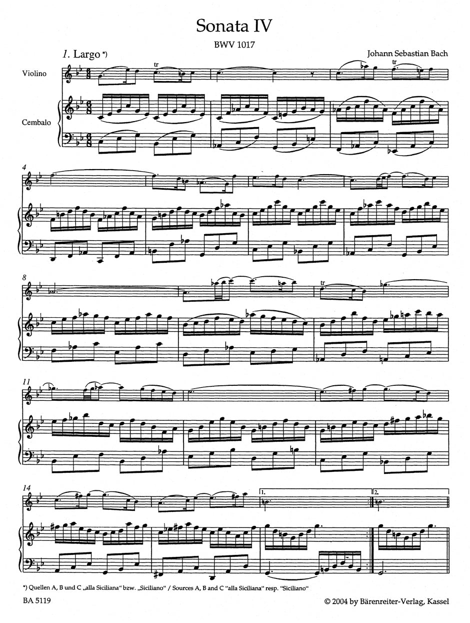 Bach Six Sonatas for Violin and Obbligato Harpsichord BWV 1017-1019 Volume 2