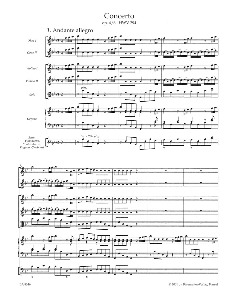 Handel Concerto for Organ and Orchestra B-flat Major op. 4/6 HWV 294