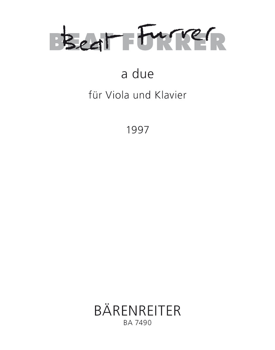 Furrer A Due for Viola and Piano (1997)