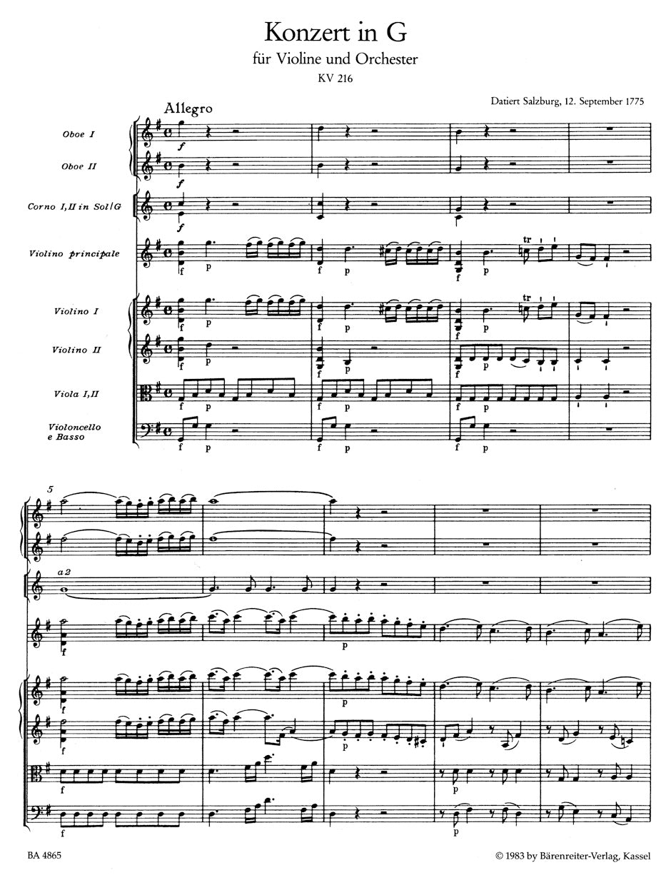 Mozart Concerto for Violin and Orchestra Nr. 3 G major K. 216