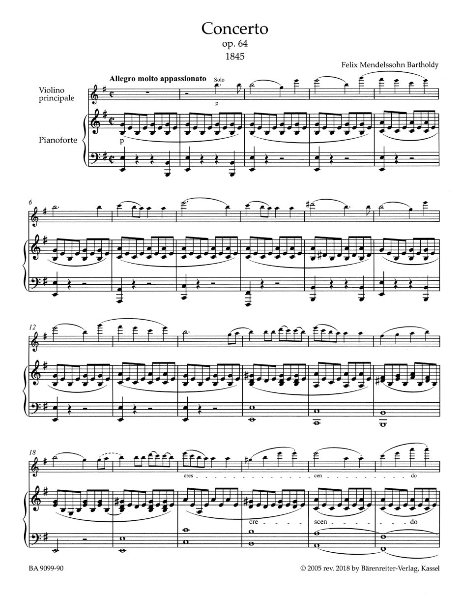 Mendelssohn Concerto for Violin and Orchestra E minor op. (Late ver