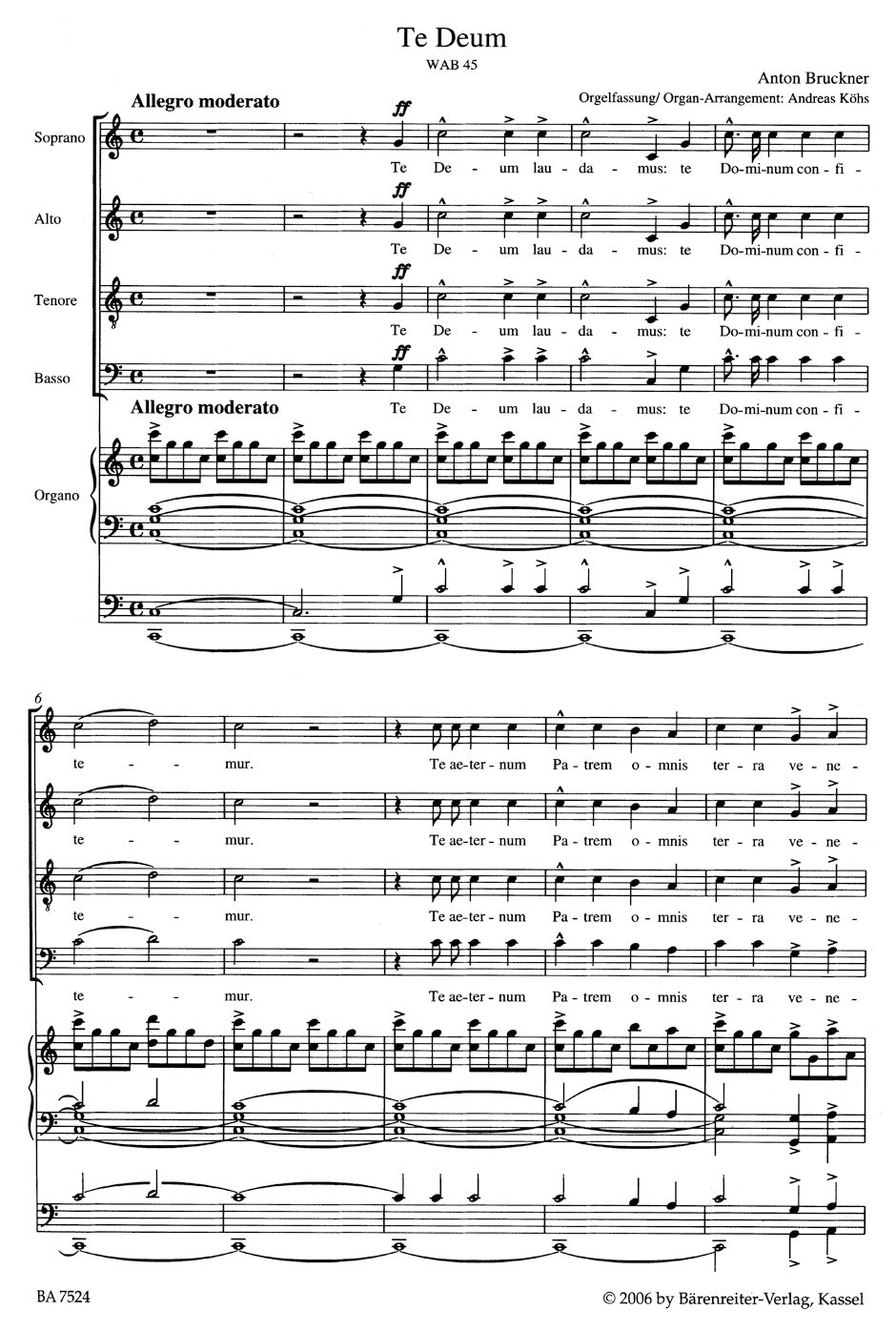 Bruckner Te Deum WAB 45 (arranged for soloists (SATB), Mixed choir (SATB) and organ)