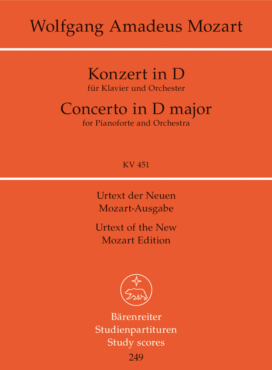 Mozart Piano Concerto D major K. 451 -Concerto for Piano and Orchestra- (Study Score)