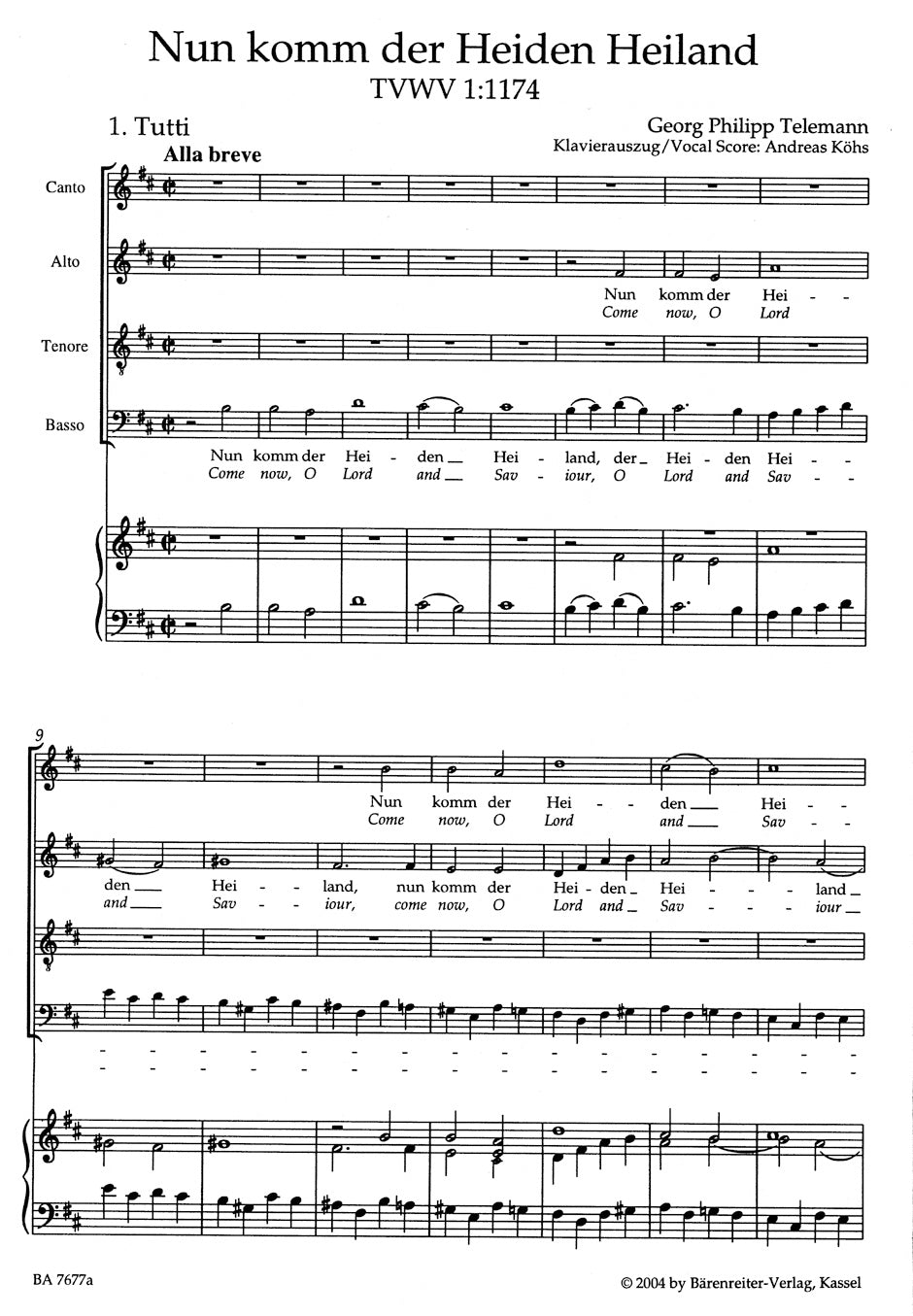 Telemann Come thou of man the Saviour TWV 1:1174 -Cantata for the First Sunday of Advent-