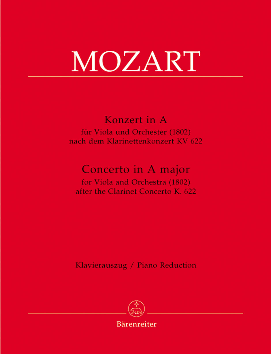 Mozart Concerto for Viola and Orchestra A major (1802) (after the Clarinet Concerto K. 622)