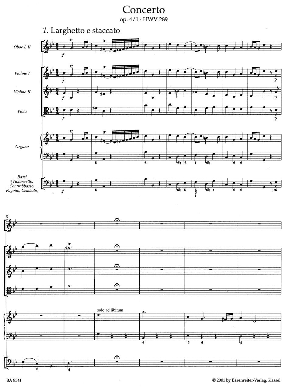Handel Concerto for Organ and Orchestra G Minor op. 4/1 HWV 289