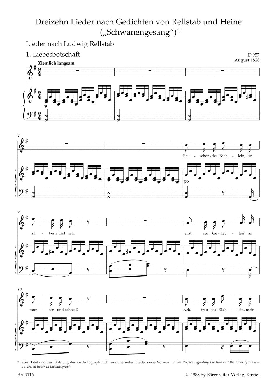 Schubert Schwanengesang. Thirteen Songs on poems by Rellstab and Heine D 957 / "Die Taubenpost" D 965 A (High Voice)