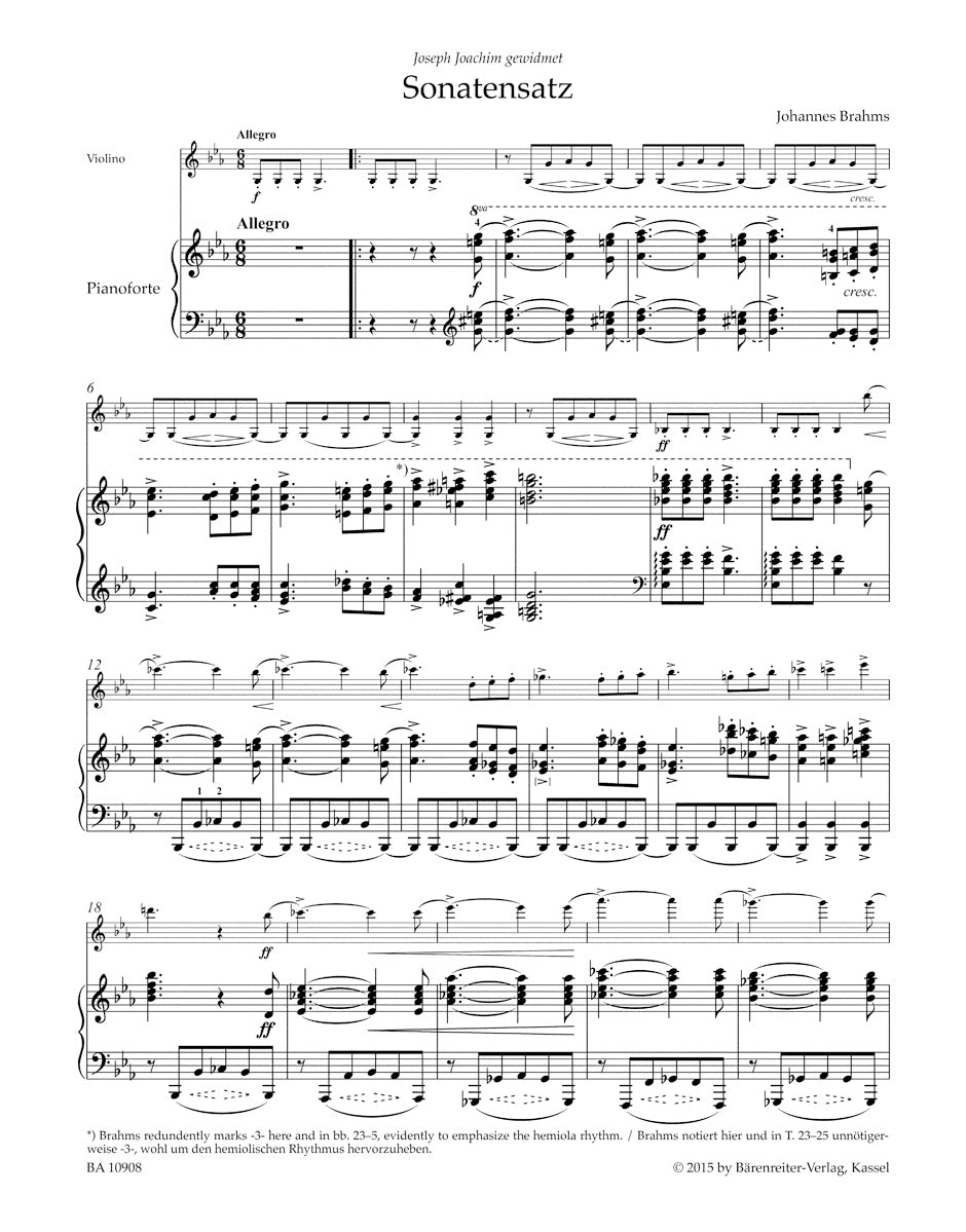 Brahms Sonata Movement from the F.A.E. Sonata for Violin and Piano C minor WoO 2