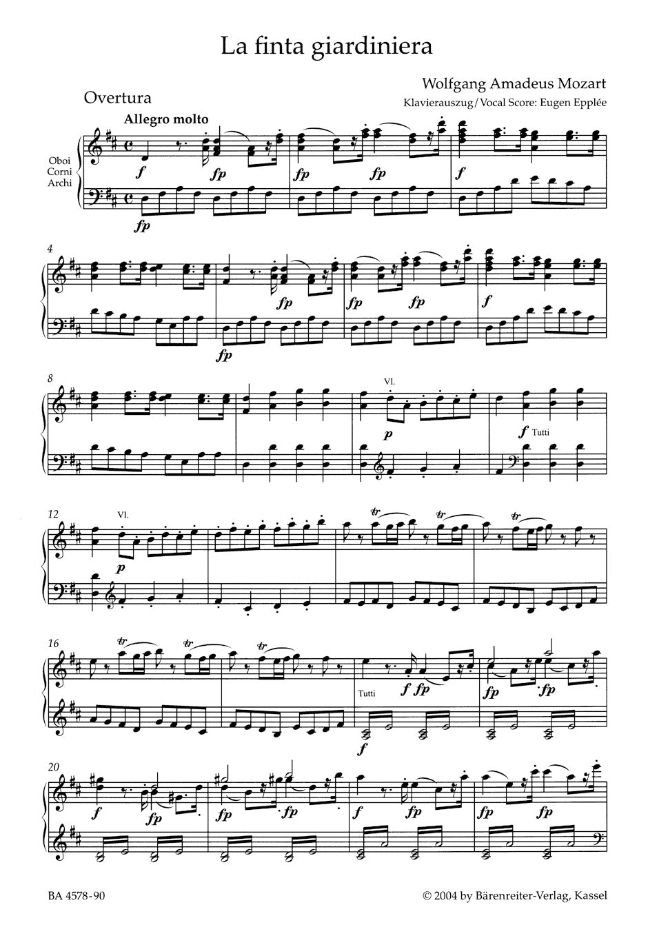 Mozart La finta giardiniera (Die verstellte Gärtnerin) K. 196 -Dramma giocoso in three acts-