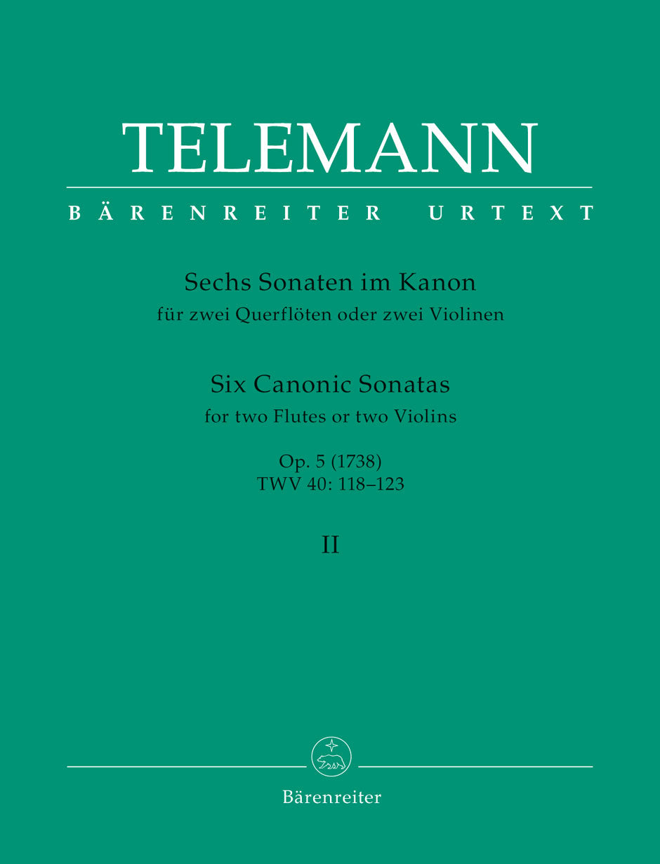 Telemann Six Canonic Sonatas for Two Flute (or Two Violins) op. 5 TWV 40:118-123 (1738) (Volume 2)