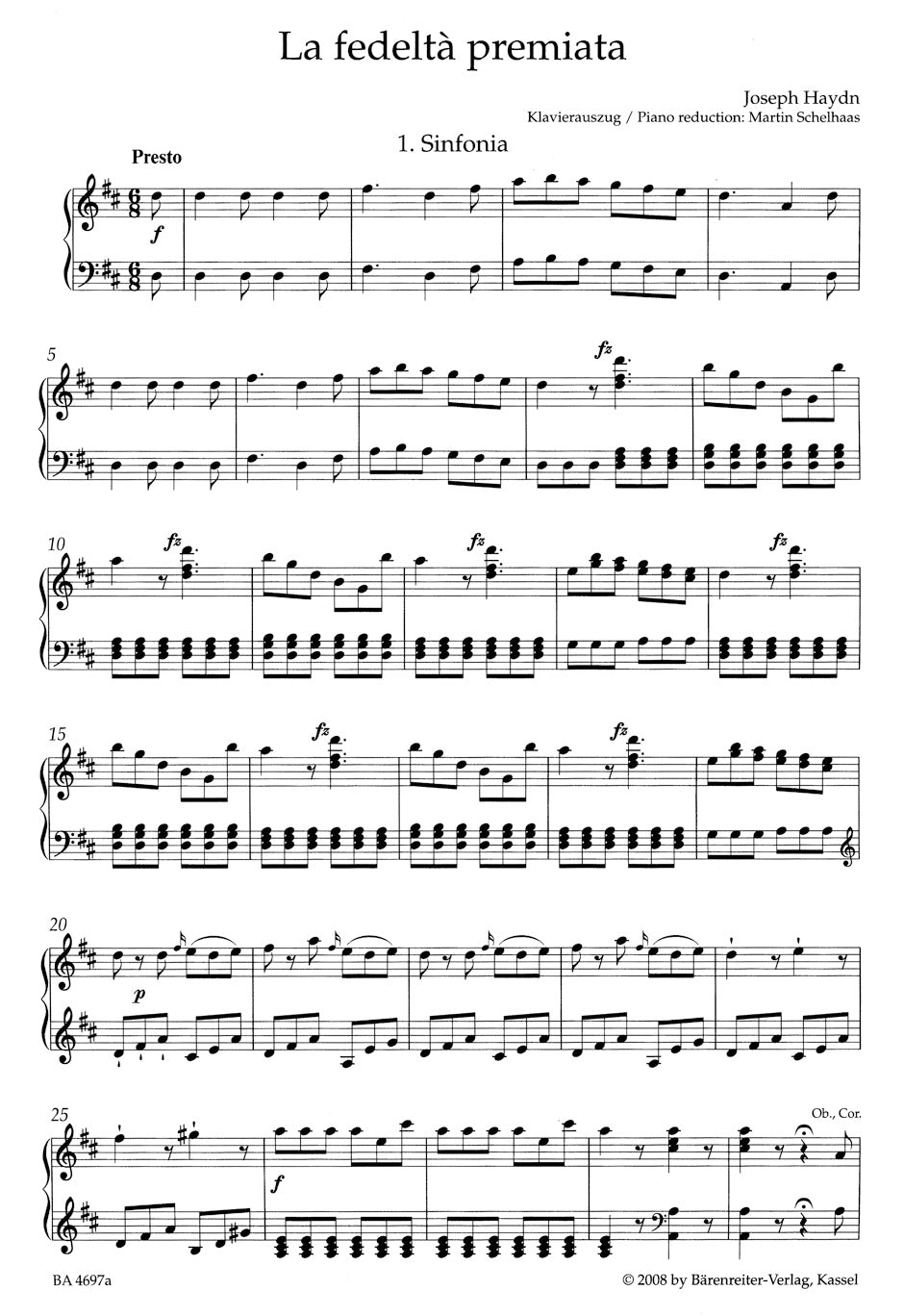 Haydn La fedeltÓ premiata Hob. XXVIII:10 -Dramma pastorale giocoso in three acts-