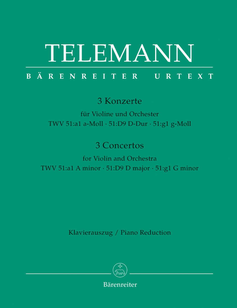 Telemann Three Concertos for Violin and Orchestra -TWV 51:a1 A minor, 51:D9 D major, 51:g1 G minor-