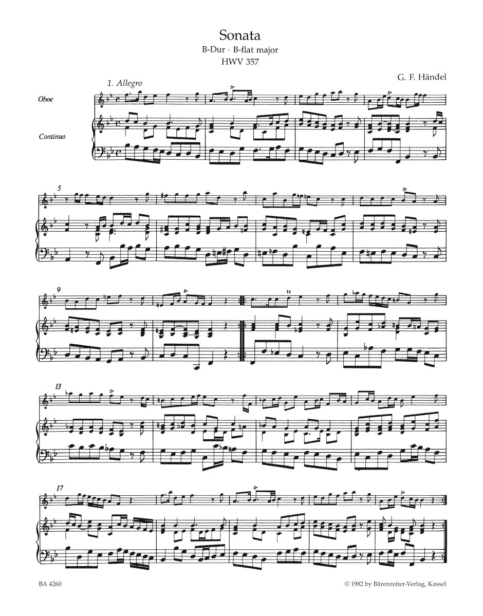 Handel Complete Sonatas for Oboe and Basso continuo
